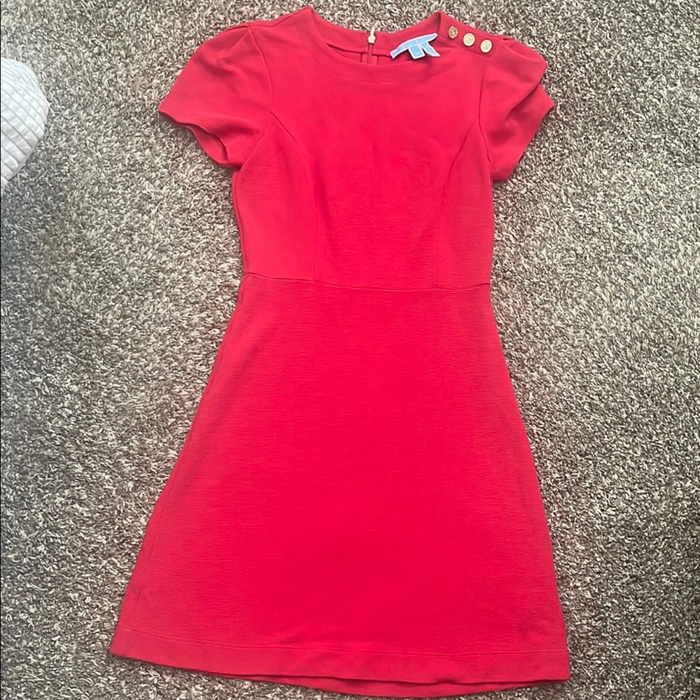 Draper James Vibrant Red Dress with Gold Button